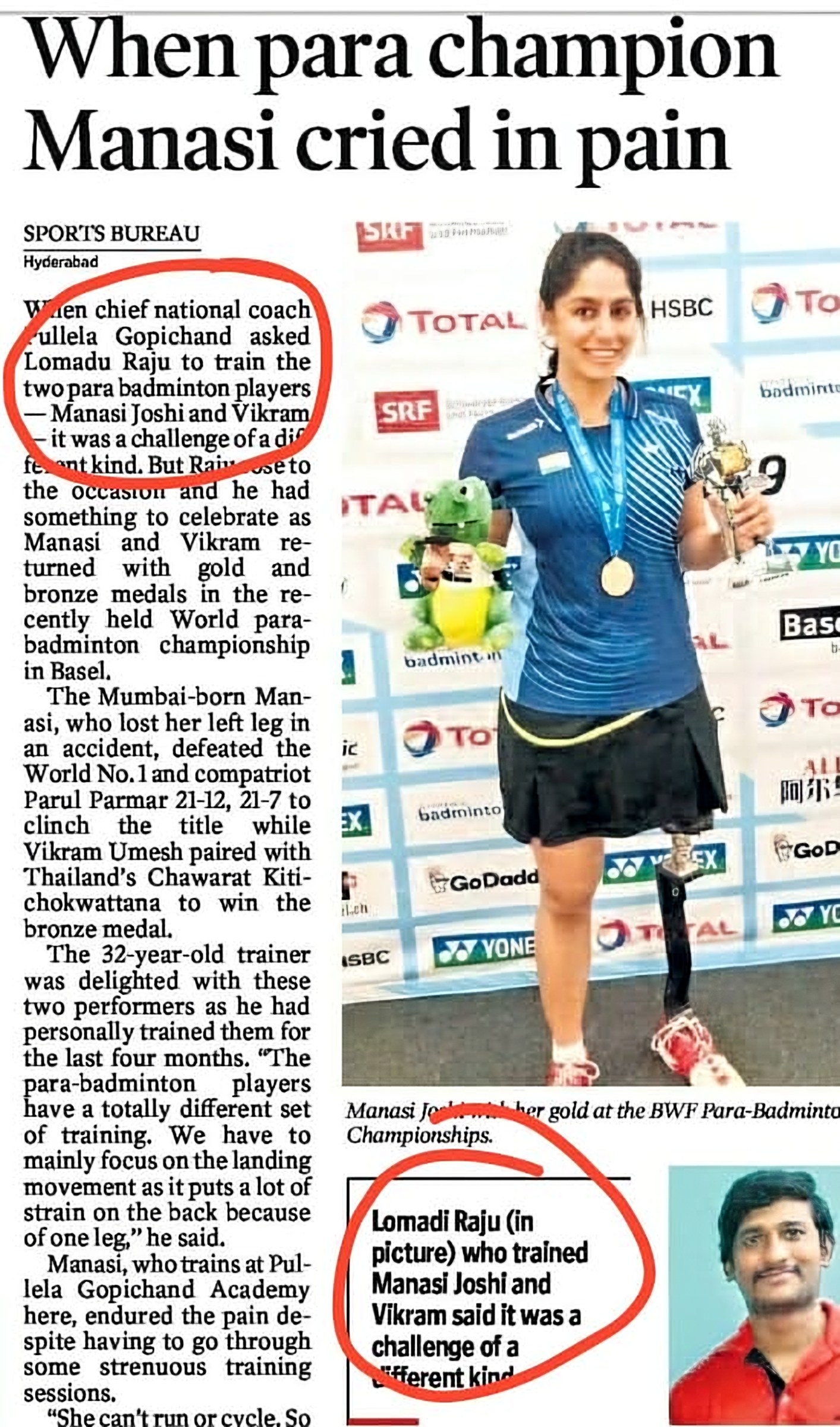 Newspaper clipping from Telangana Today, 1 September 2019
